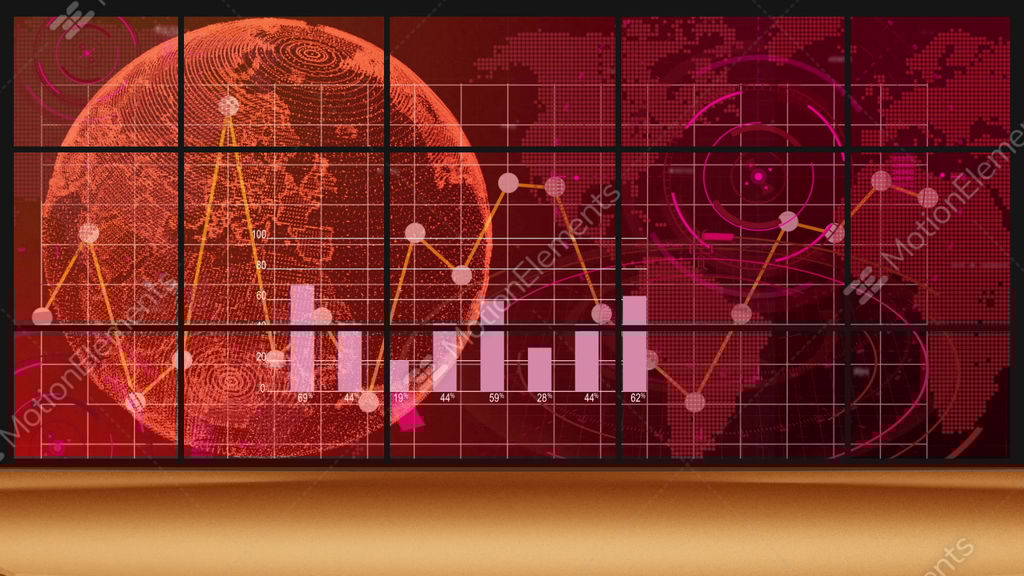 HD News 12 TV Virtual Studio Green Screen Background Red With Globe Graph Stock Animation HD News 12 TV Virtual Studio Green Screen Background Red With Globe Graph Stock Animation