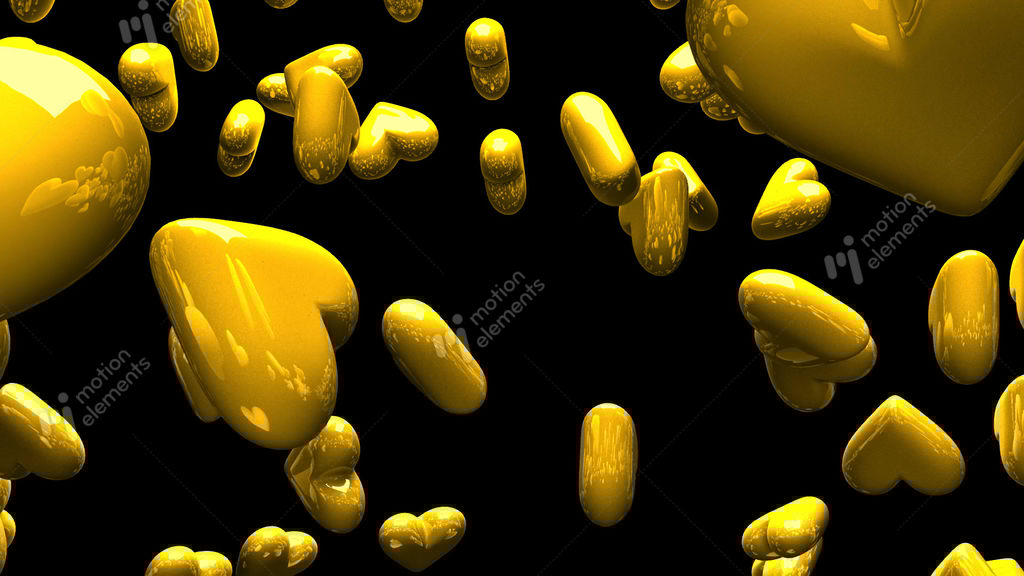 Yellow Hearts On Black Background Stock Animation 10640336