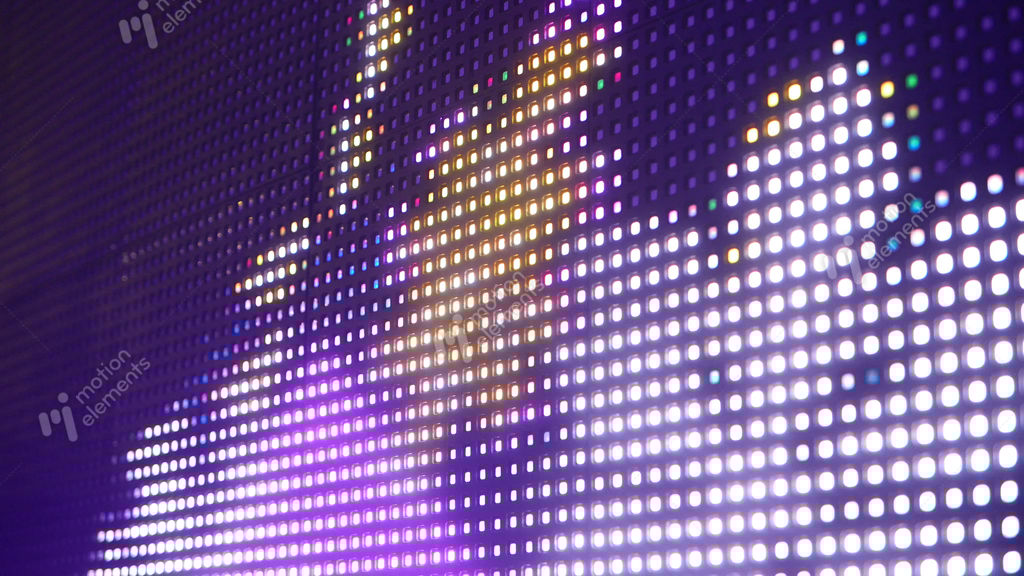 led display panel closeup view flashing light snowflake images slide on light