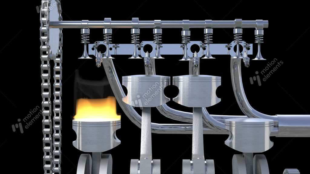 4 Cylinder Engine Working With Explosions. Loop. HD Stock Animation