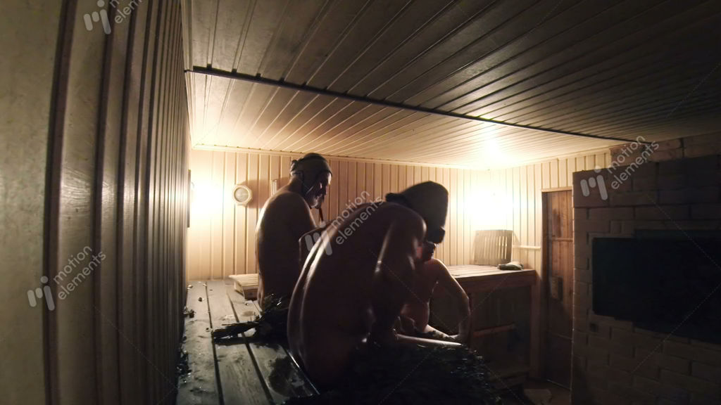 Men With Brooms In The Steam Room. Russian Bath Stock video footage