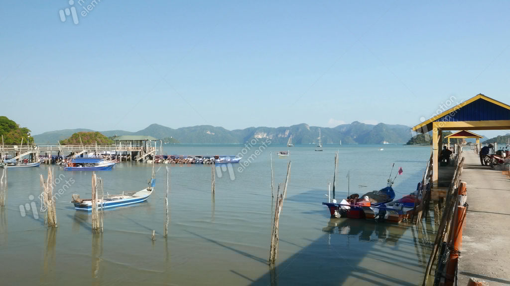 Tropical Island Fishing Boat Moorage Quay Panoramic Stock Video Footage Tropical Island Fishing Boat Moorage Quay Panoramic Stock Video Footage