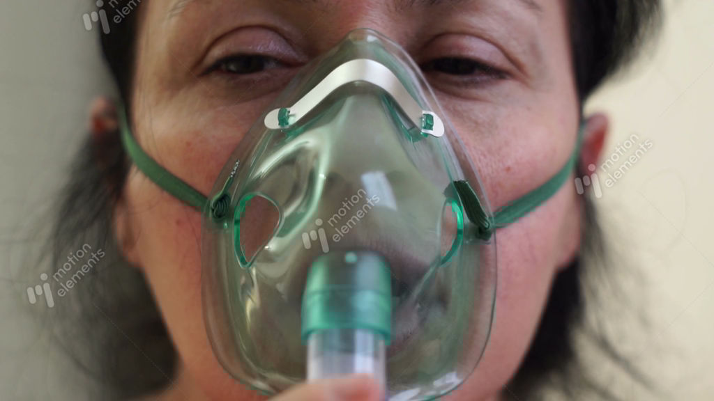 Woman Medical Nebulizer Breathing Mask Front Closeup Stock video