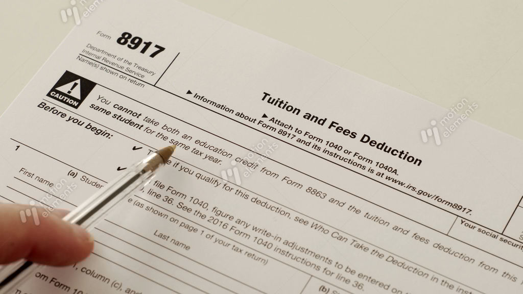 IRS Form 8917 Tuition Fees Deduction Stock video footage 10473112