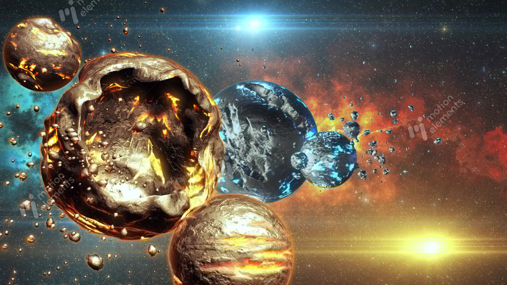 3D Space SciFi Metal Orange Blue Scene Background