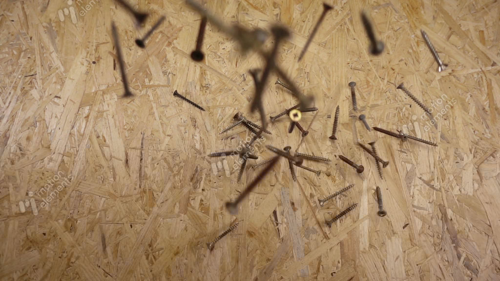Old Screws Falling Down On OSB Board Stock video footage 11108298
