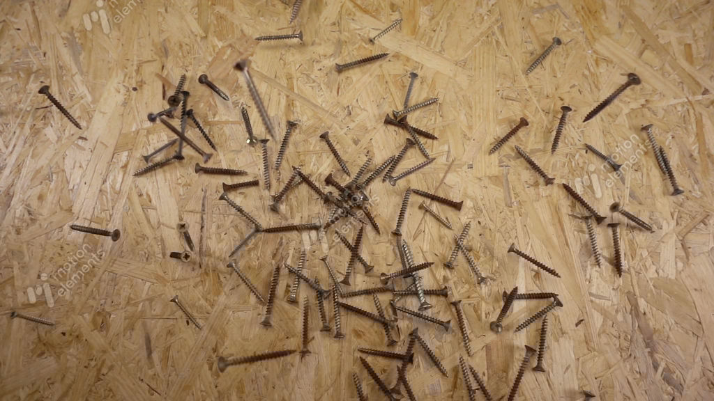 Old Screws Falling Down On OSB Board Stock video footage 11108298