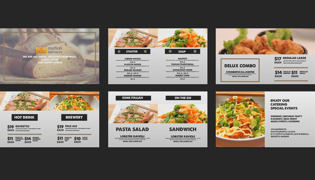Vintage Food Menu Restaurant Display Digital Signage After Effects Template Royalty Free Food Menu Slideshow After Effects Template Free