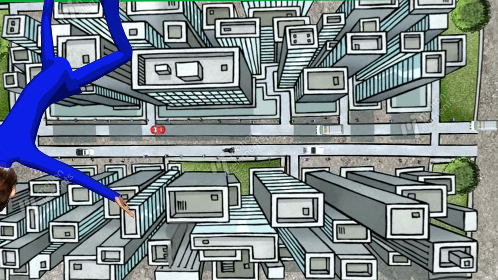 Cartoon Man, Falling Off Building (Overhead View) Stock Animation 9507344